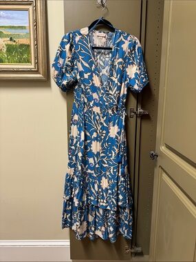 Blue Floral Maxi Dress with Puff Sleeves - Knox Rose medium